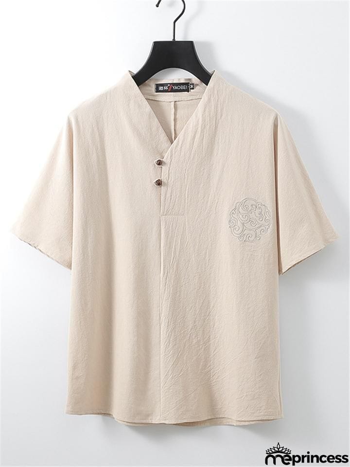 Loose Comfy Retro Print V Neck Short Sleeve T-Shirts