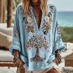 Women's Tribal Tree Of Life Floral Art Casual Shirt - Image 4