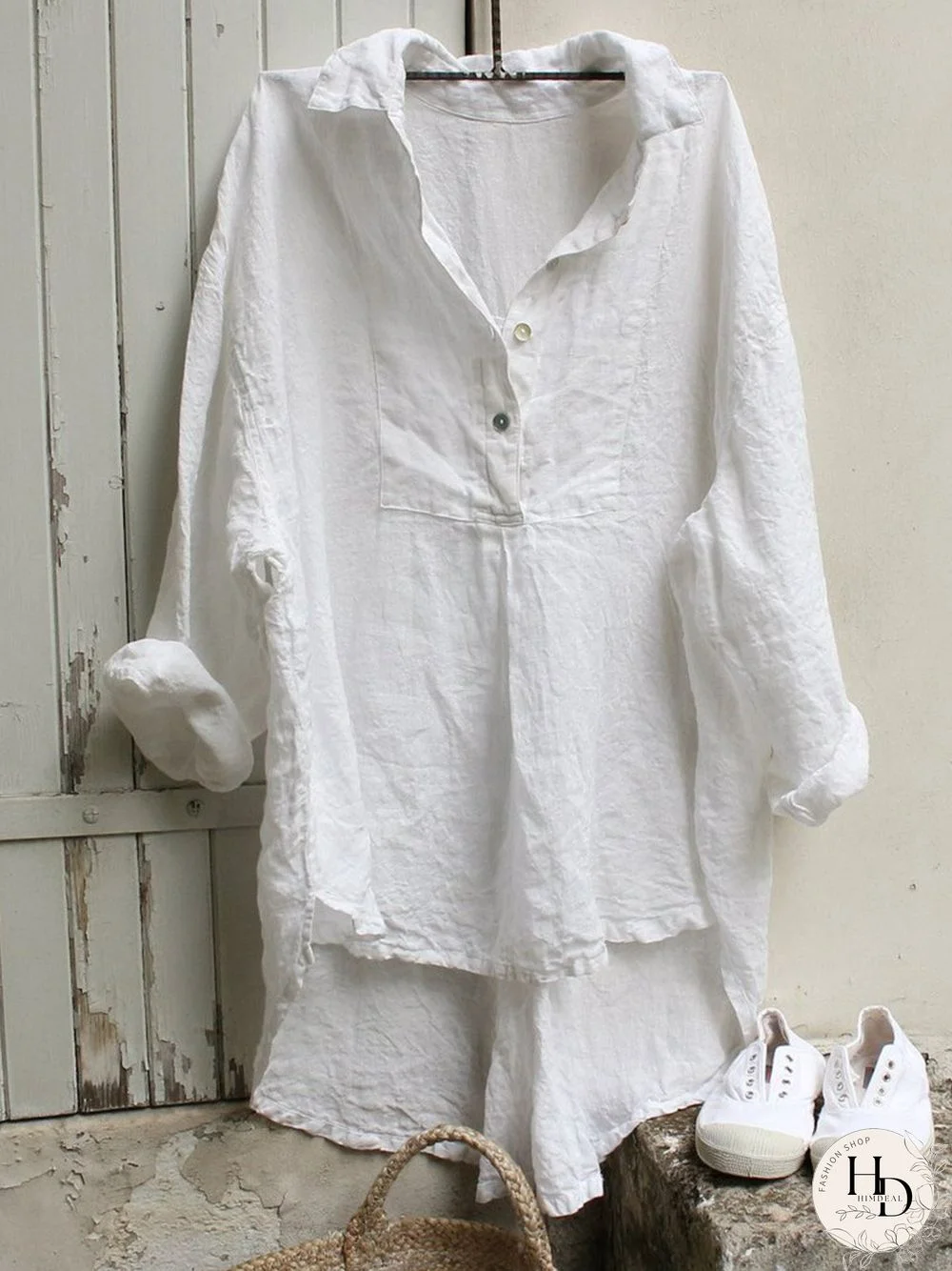 Women Tuxedo Linen Shirt Dress