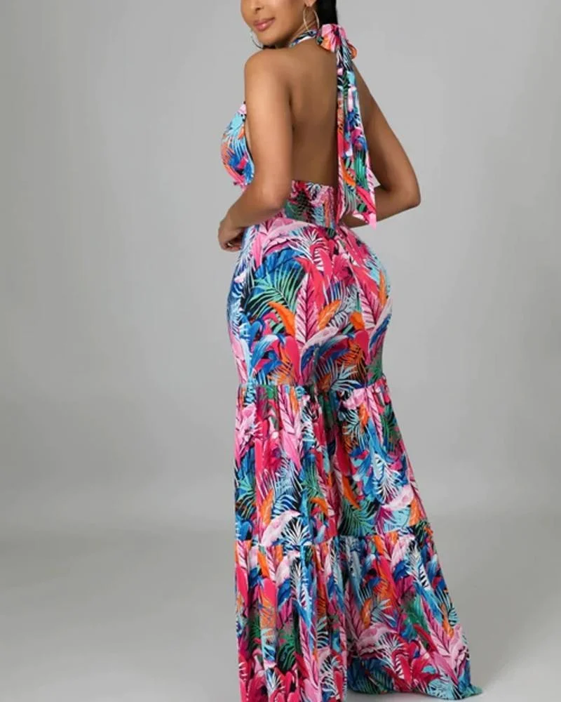 Sexy Backless Personalized Hanging Neck Lace Up Jumpsuit