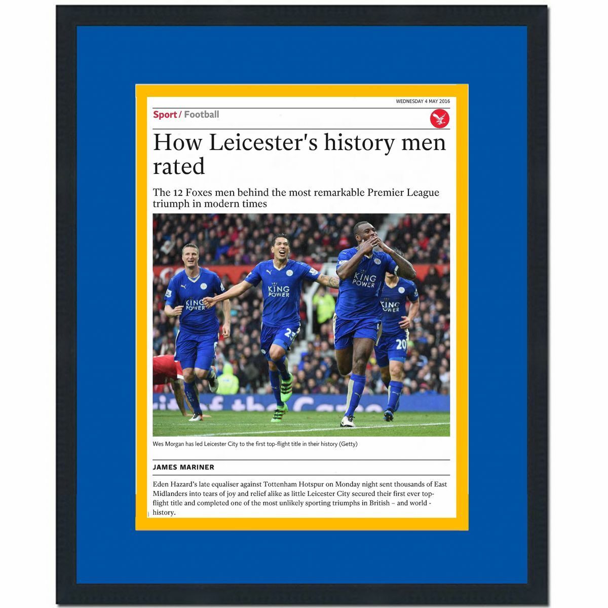 Framed Leicester City 2015-2016 Premier League Champions Newspaper 17x20 Photo Poster painting