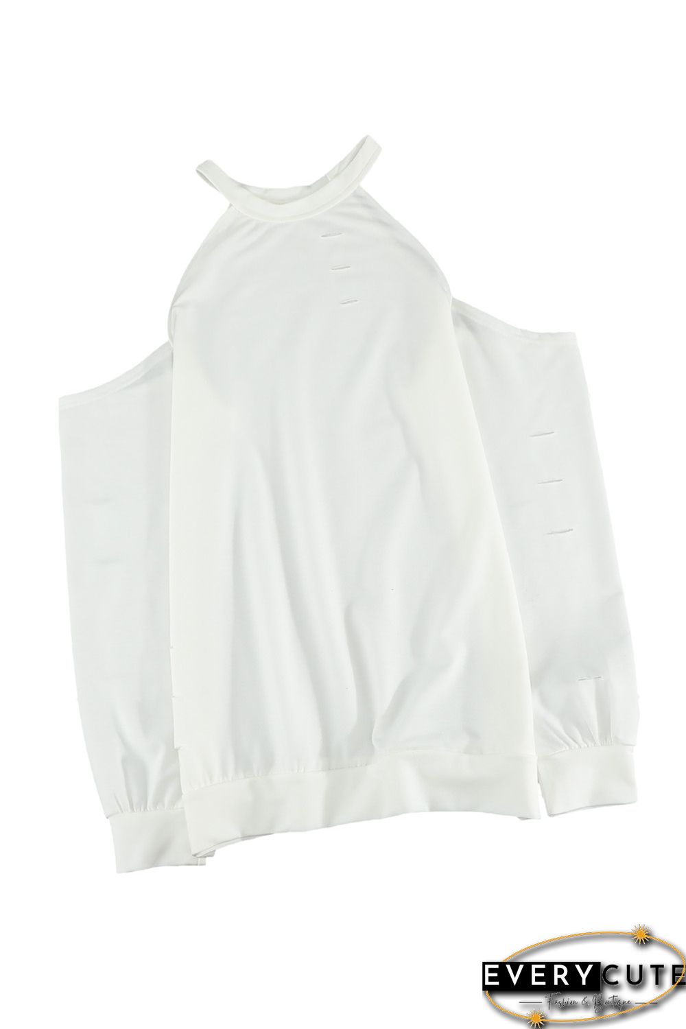 White Hollow Out Off-the-shoulder Long Sleeve T-shirt