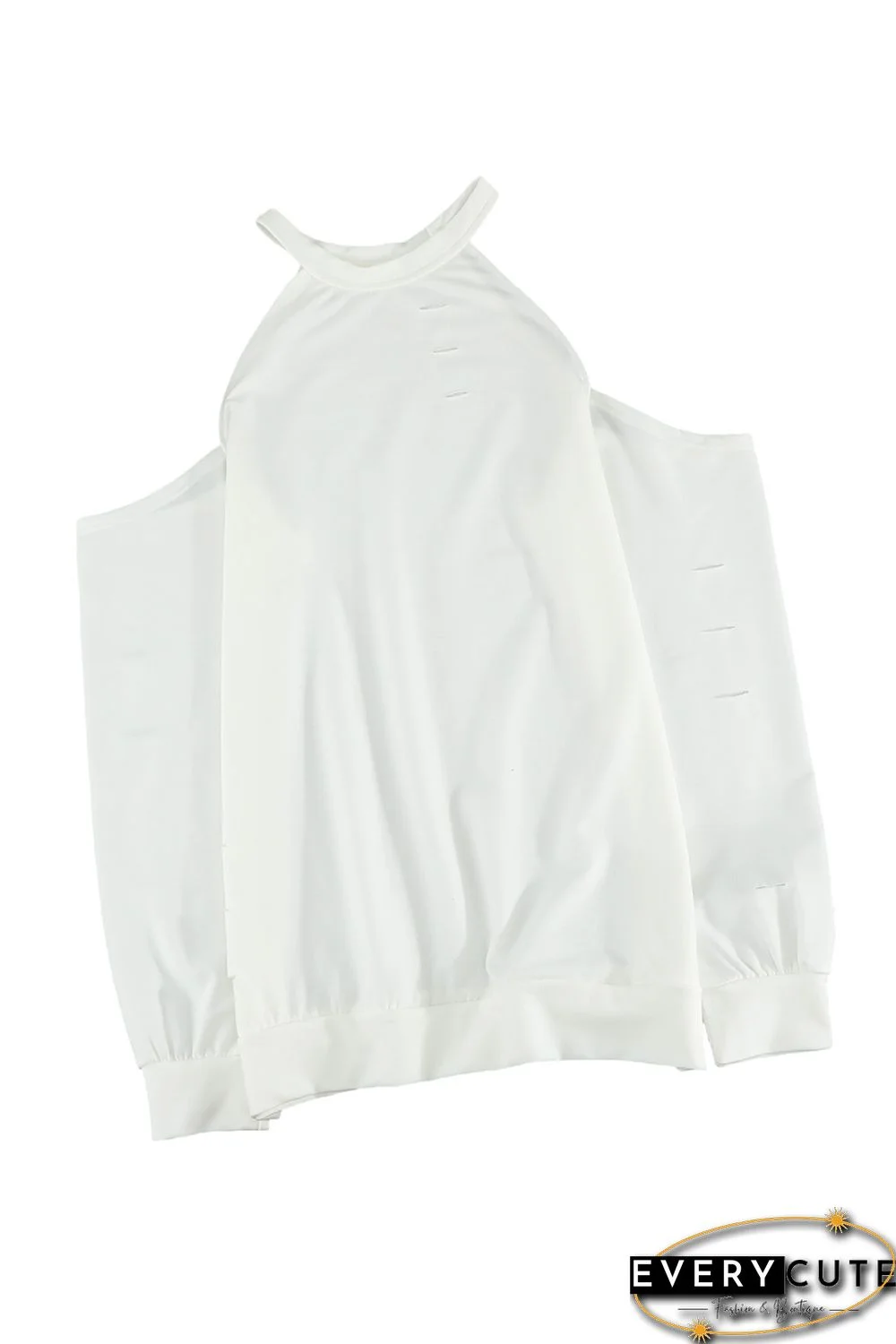 White Hollow Out Off-the-shoulder Long Sleeve T-shirt