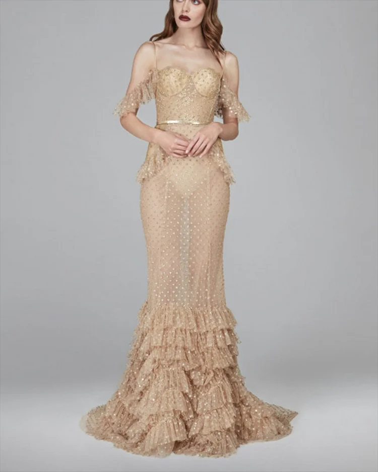 Women's Off-shoulder Mesh Ruffle Dress