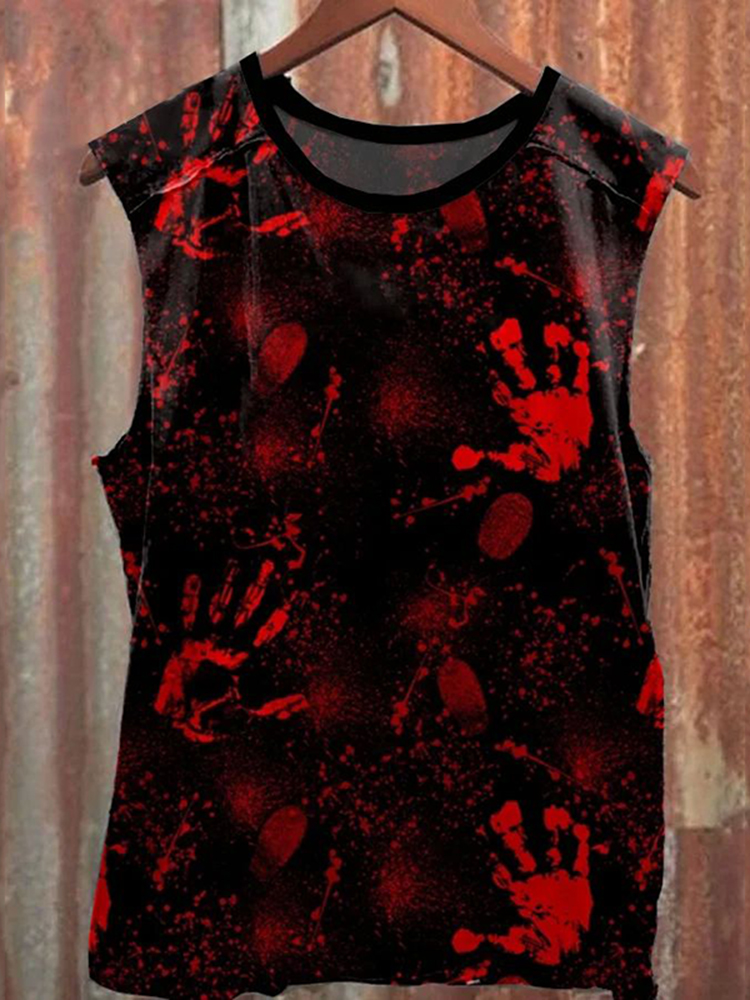 Comstylish Halloween Blood Horror Print Sleeveless Tank Top