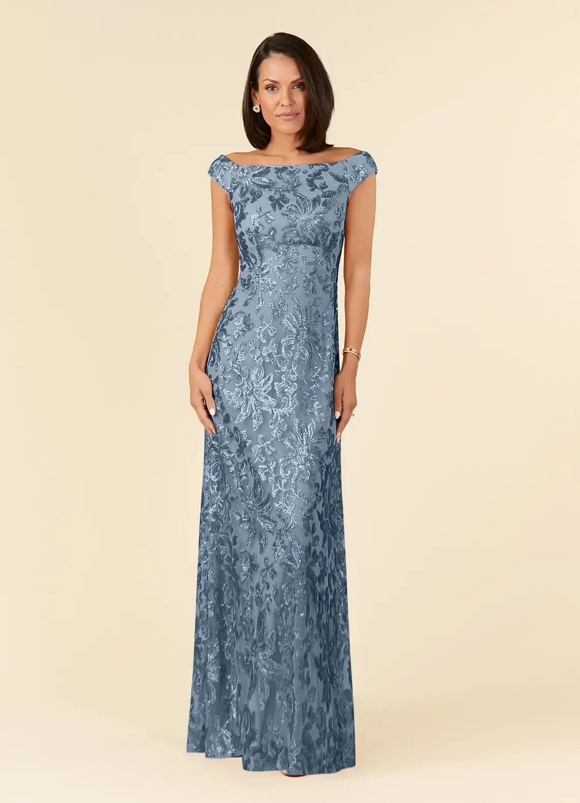 Lussooy Stunning Dusty Blue Bateau Neck Sleeveless Embroidery Mother of The Bride Dress 