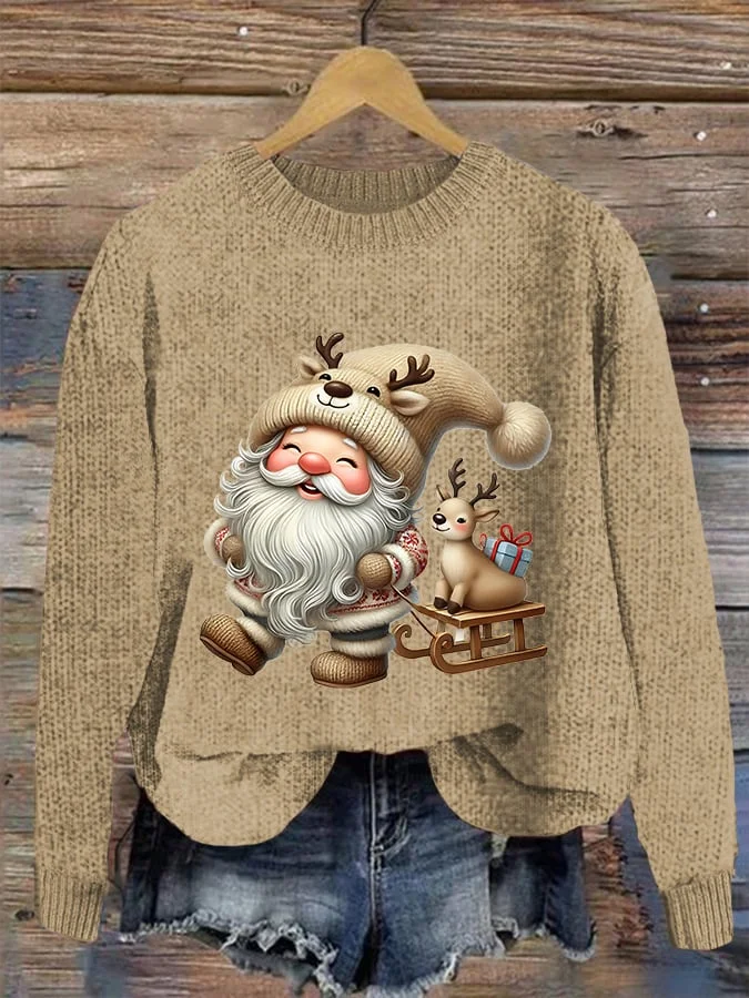 Womens Santa Claus and Elk Knitted Casual Sweater