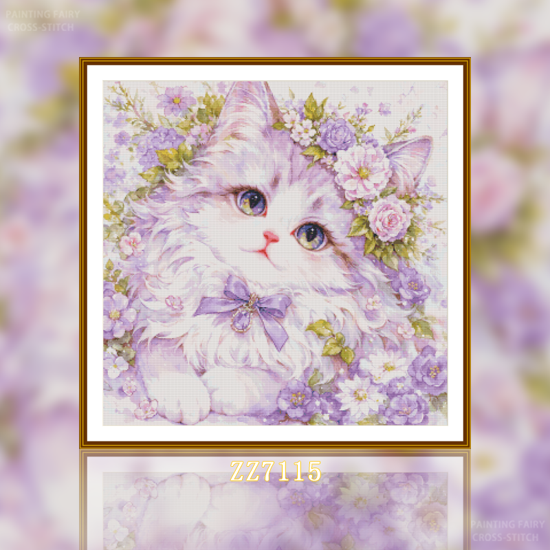 [ZZ7115-Purple Princess Meow]  Painting Fairy Cross Stitch