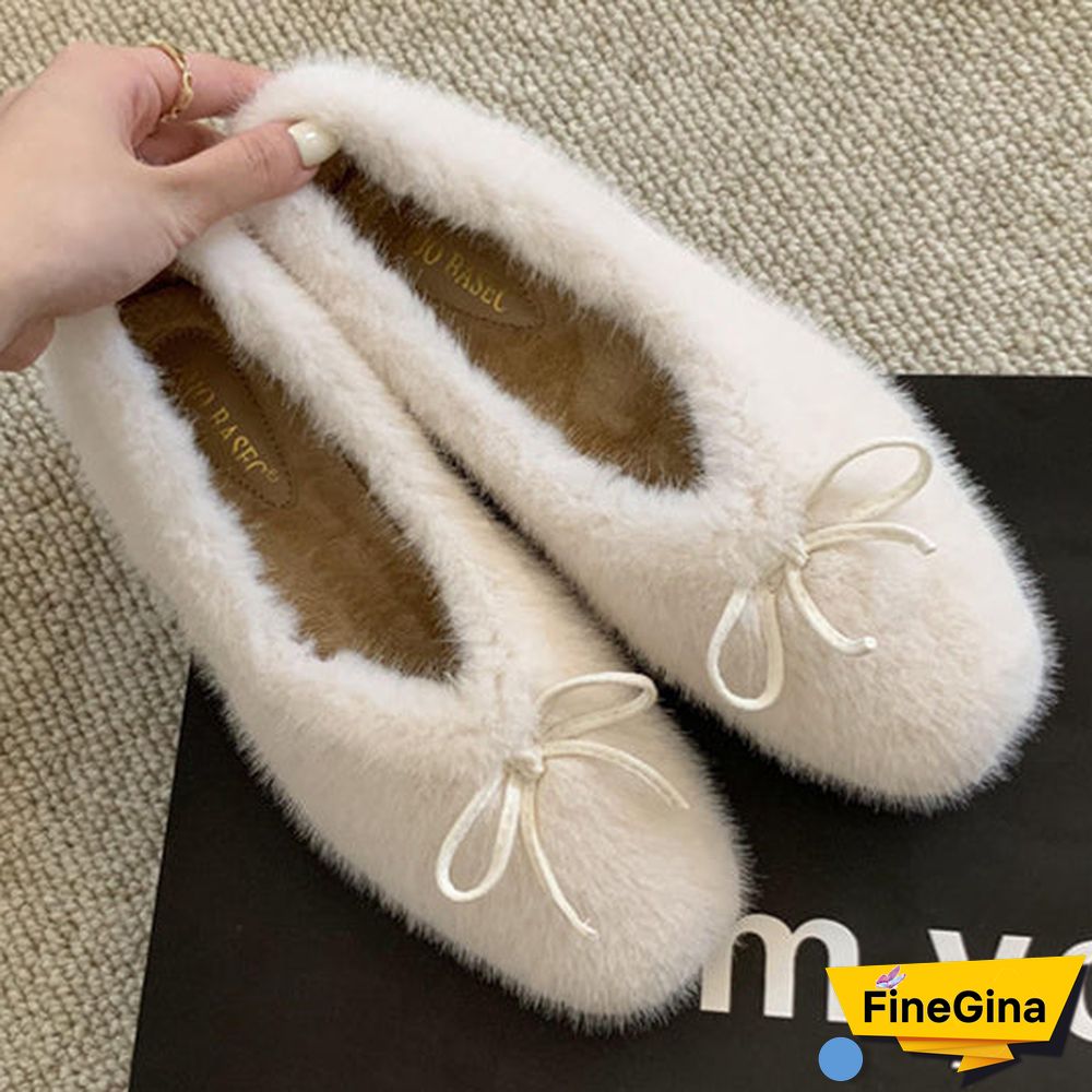 Women's Casual Solid Color Shoelace Round Toe Flat Sole Plush Shoes