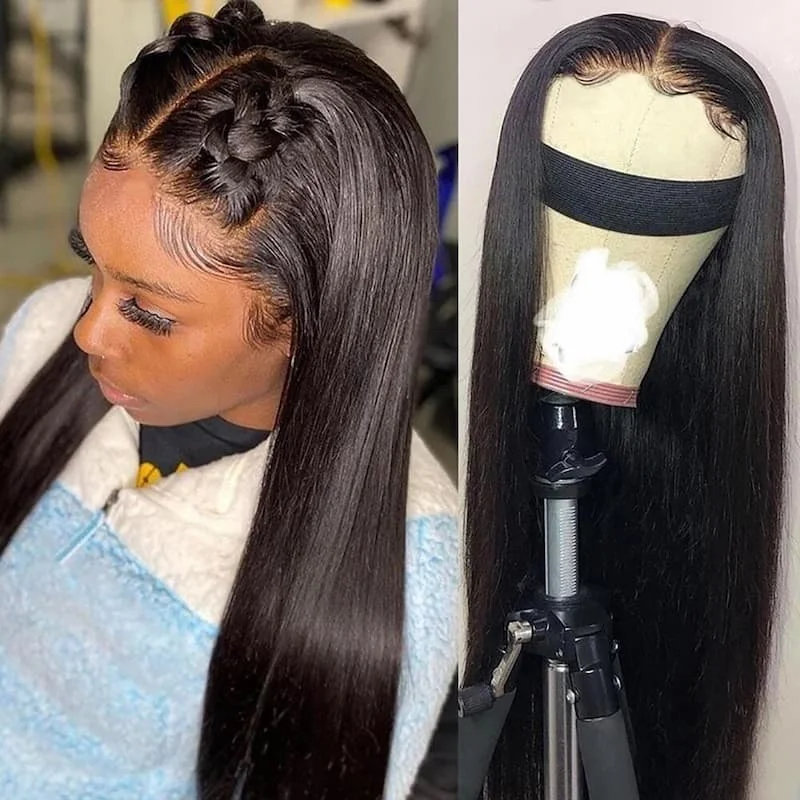 Straight 13X6 HD Lace Front Wig Preplucked With Baby Hair Silk Human Hair Wigs