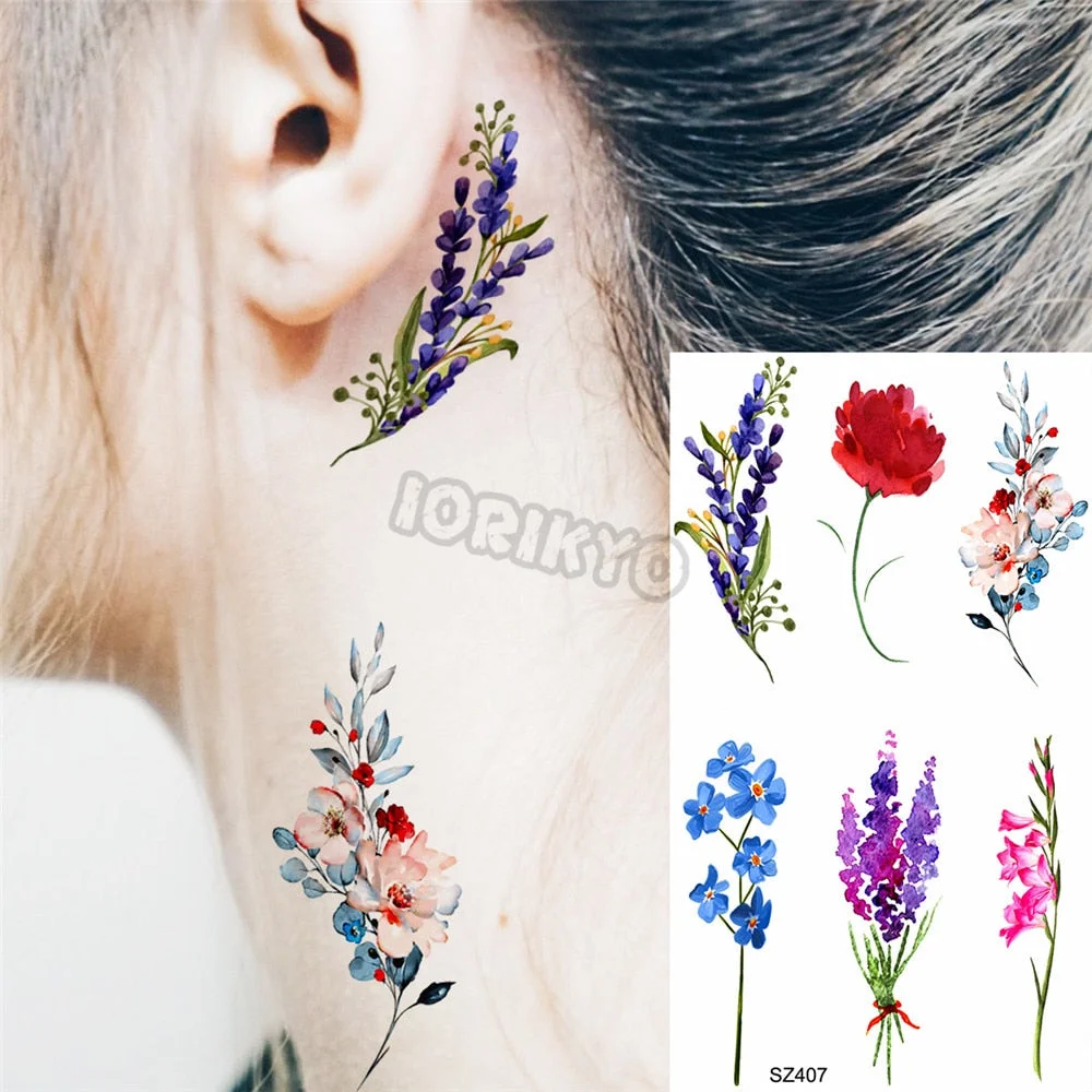 Black Dandelion With Creative Tattoos For Women Men Realistic Sea Wave Mountain Lavender Fake Tattoo Sticker Arm Leg Tatoos 3D