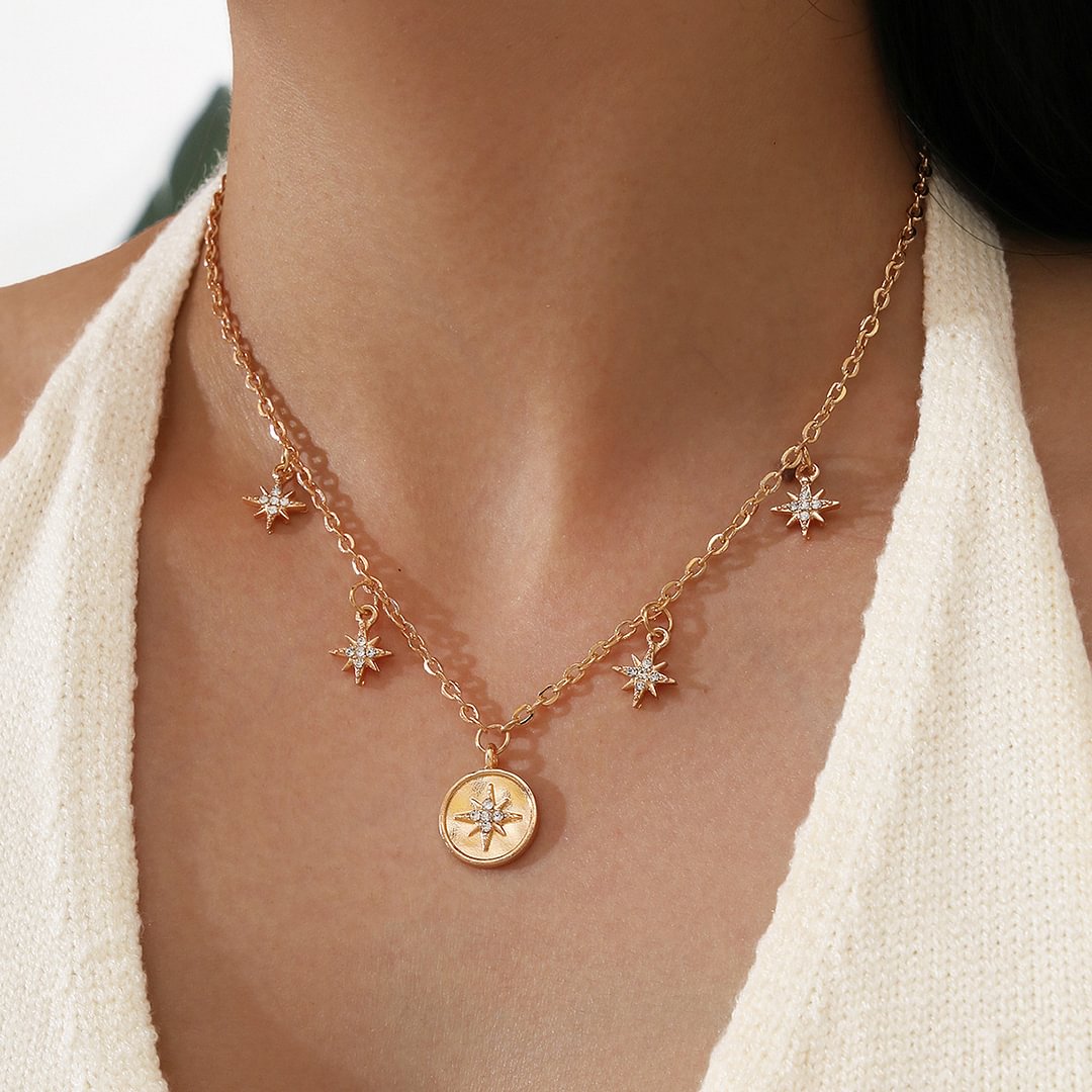 Eight-pointed Star Pendant Tassel Necklace