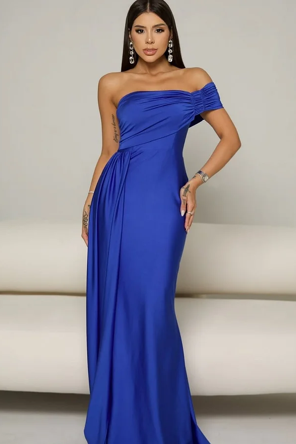 Daisda Sleeveless Strapless One-Shoulders Mermaid Prom Dress
