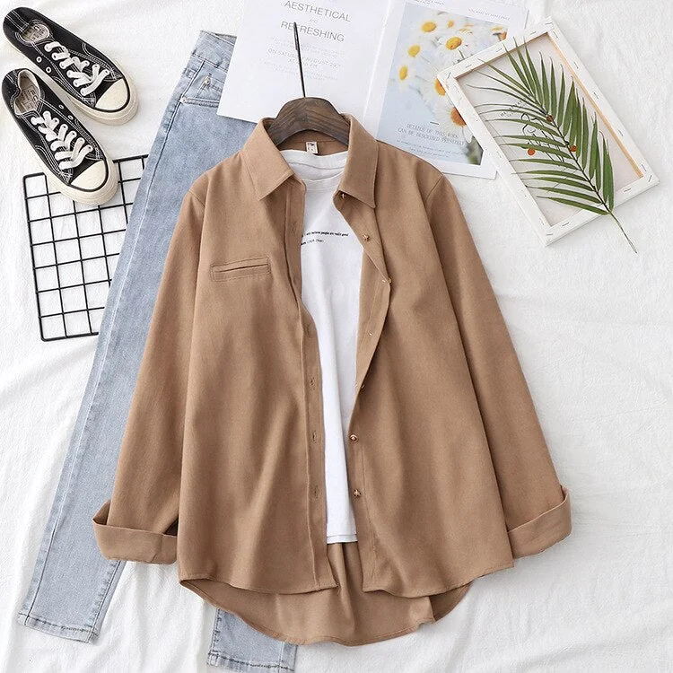 Solid Shirts Women Blouses And Tops Cotton Streetwear Style Loose Long Sleeve Female Clothes Outwear Spring Autumn News