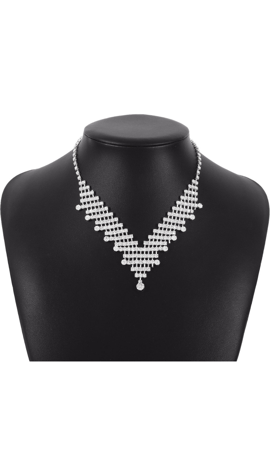 Silver Rhinestone V-Shaped Necklace