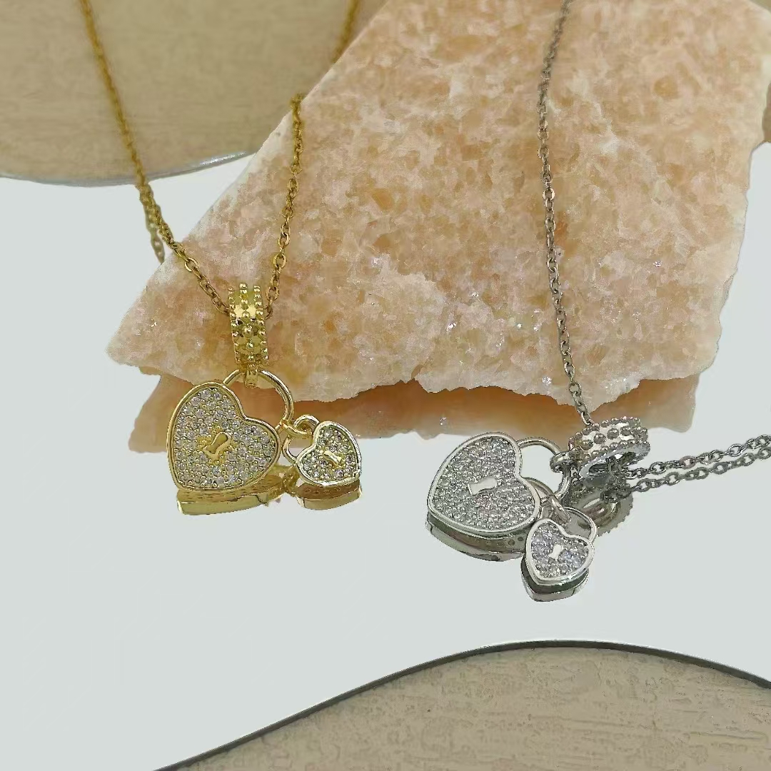 circle + big heart + small heart set with zirconia Accessories Necklace