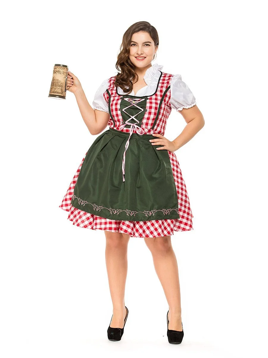 Womens Plus Size Red Plaid Dress Oktoberfest Fraulein Costume