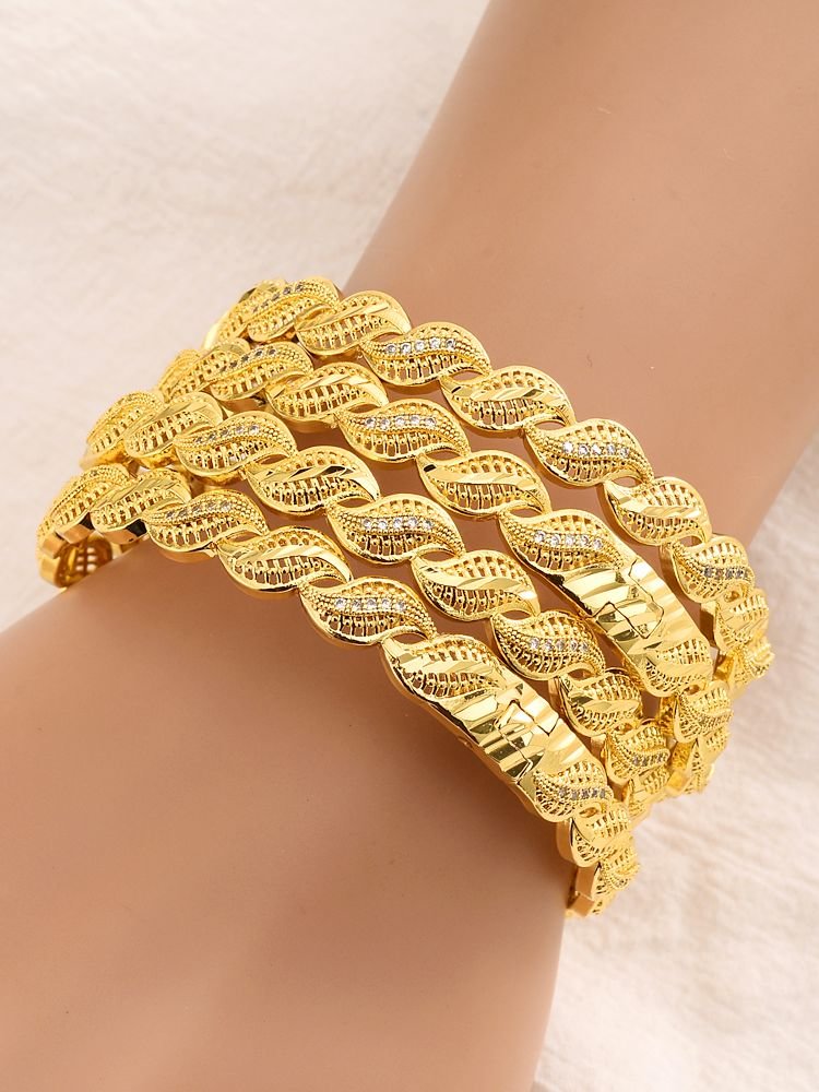 24K 4pcs/Set Dubai Gold Color African Bridal Wedding Openable Bangle For Women  Jewelry