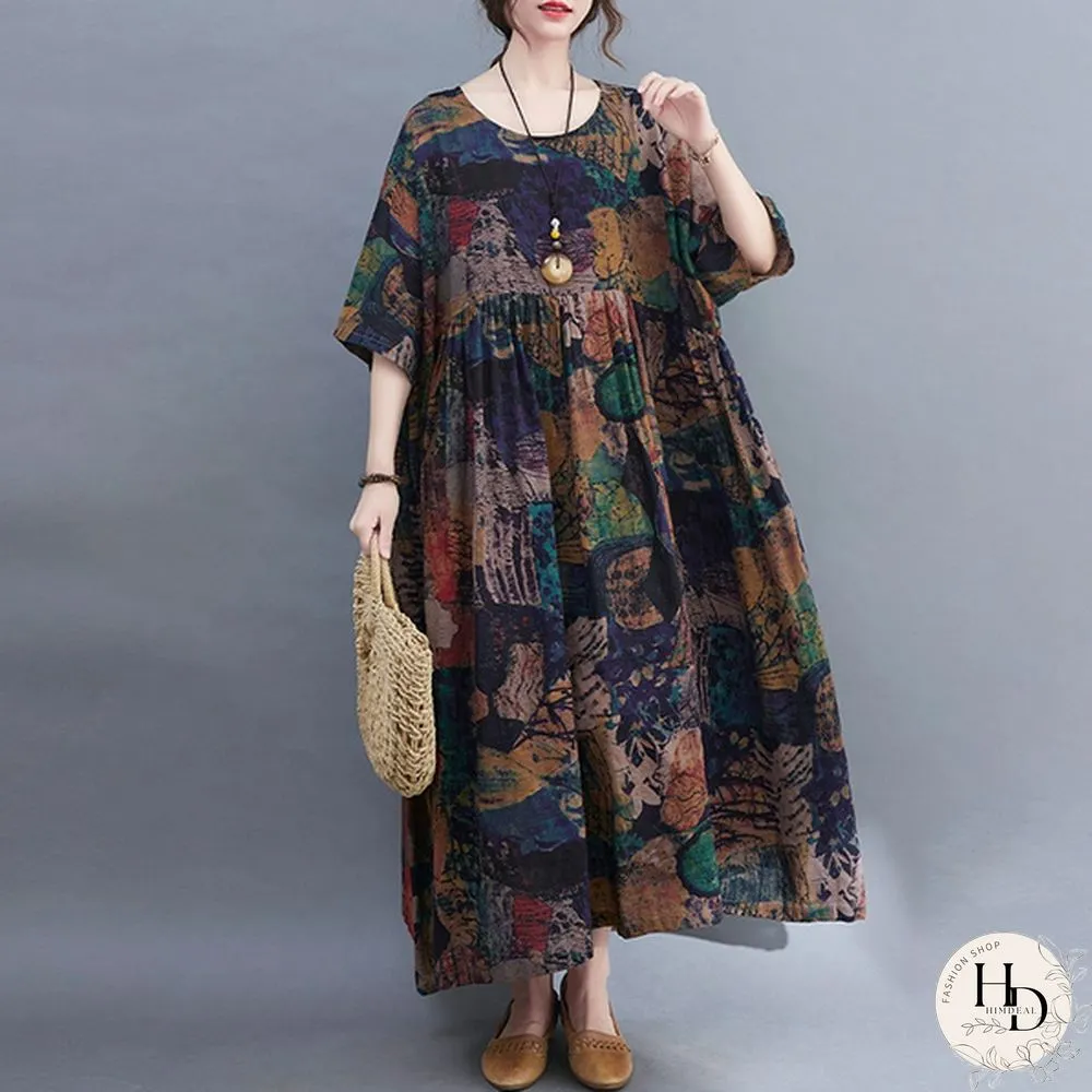 ZANZEA Women Summer Short Sleeved Plus Size Casual Loose Robes Dresses Holiday Long Dress