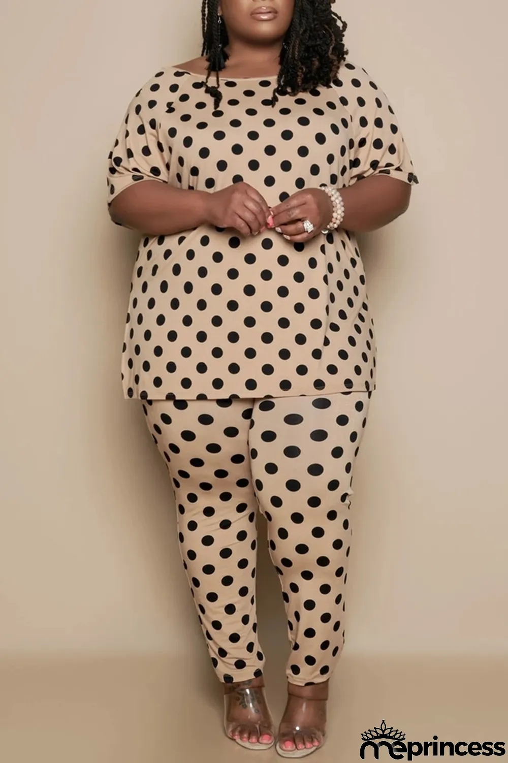 Multicolor Fashion Casual Print Basic O Neck Plus Size Two Pieces