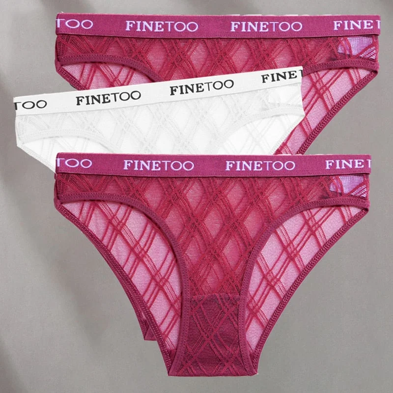 FINETOO 3PCS/Set Mesh Women Sexy Panties Lingerie M-XXL Breathable Underwear Pantys Low Waist Girl Briefs Letter Woman Underpant