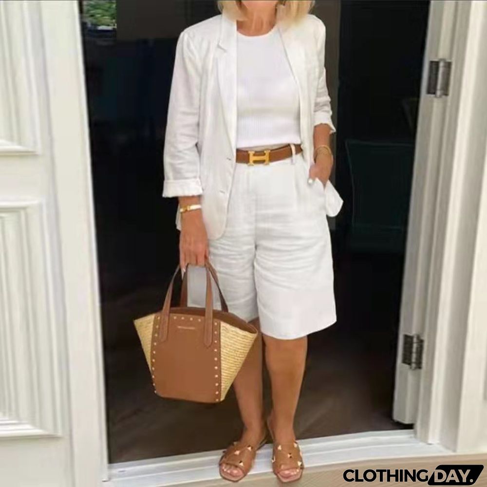 Casual Long Sleeve Coat and Shorts Two-piece Set