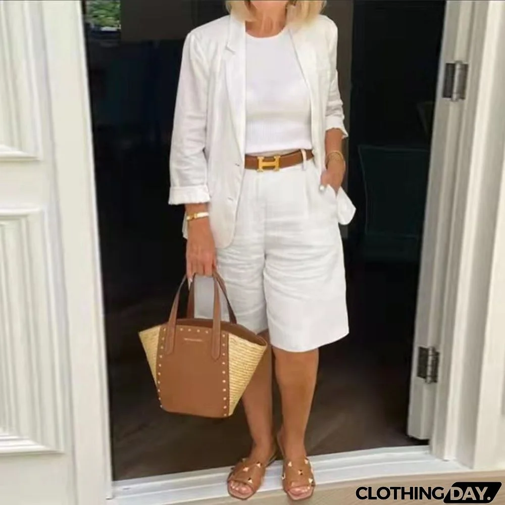 Casual Long Sleeve Coat and Shorts Two-piece Set