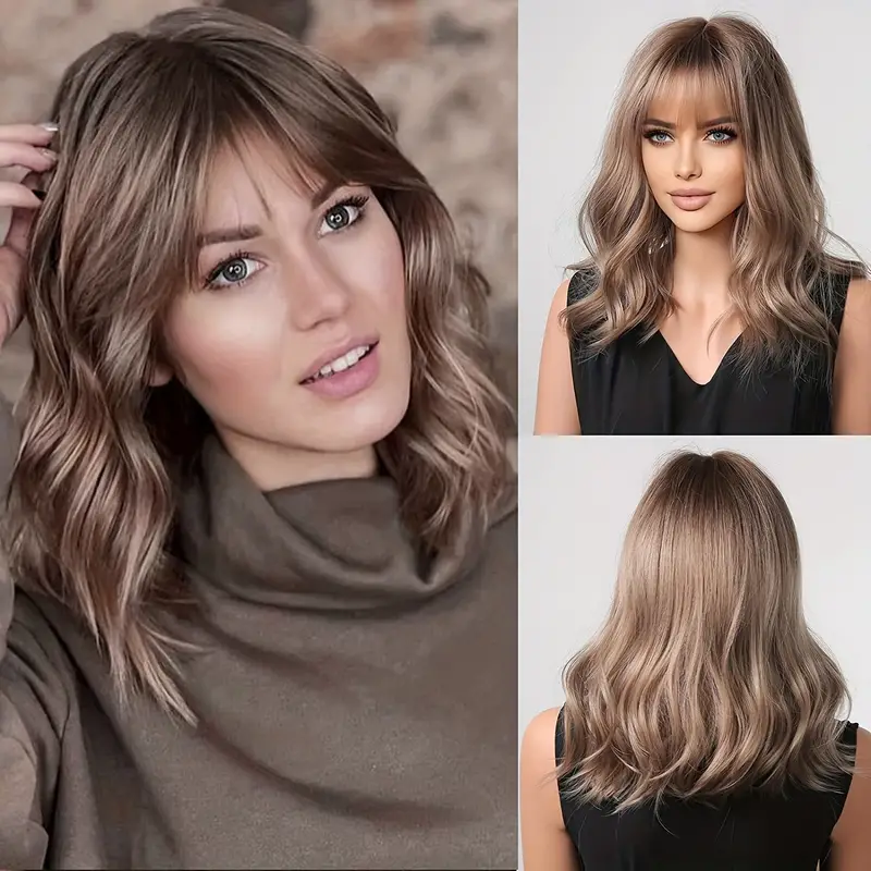 Medium Long Curly Synthetic Wig With Air Bangs Beginners Friendly details 1