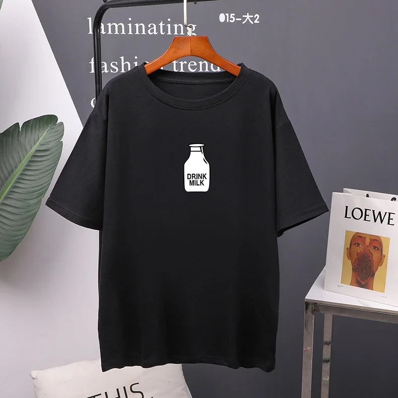 Hirsionsan 7 color Printed T Shirt Women 2020 New Harajuku Korean Oversized 100% Cotton Summer Tees Ins Soft Female Tops