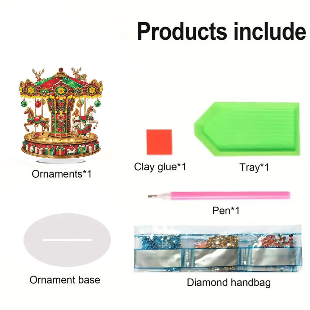DIY Christmas Carousel Acrylic Diamond Painting Desktop Ornaments Kit for Adults