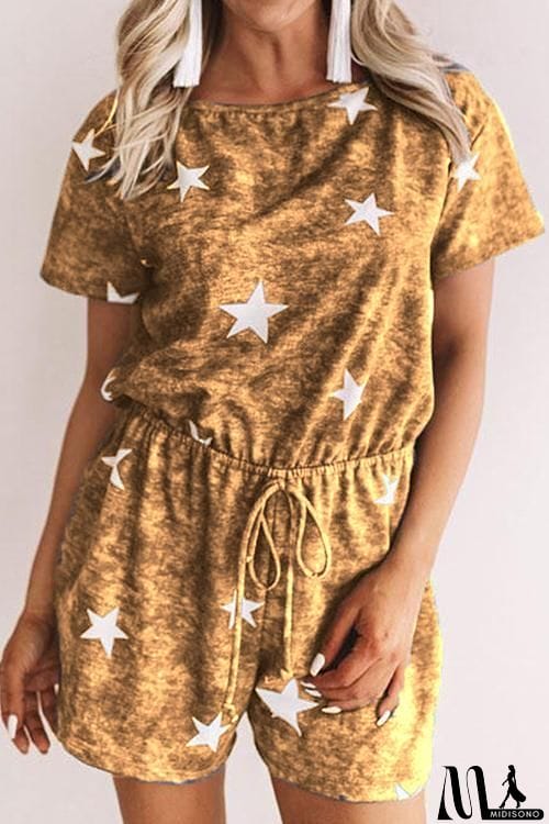 MidiSono - Star Print Drawstring Romper