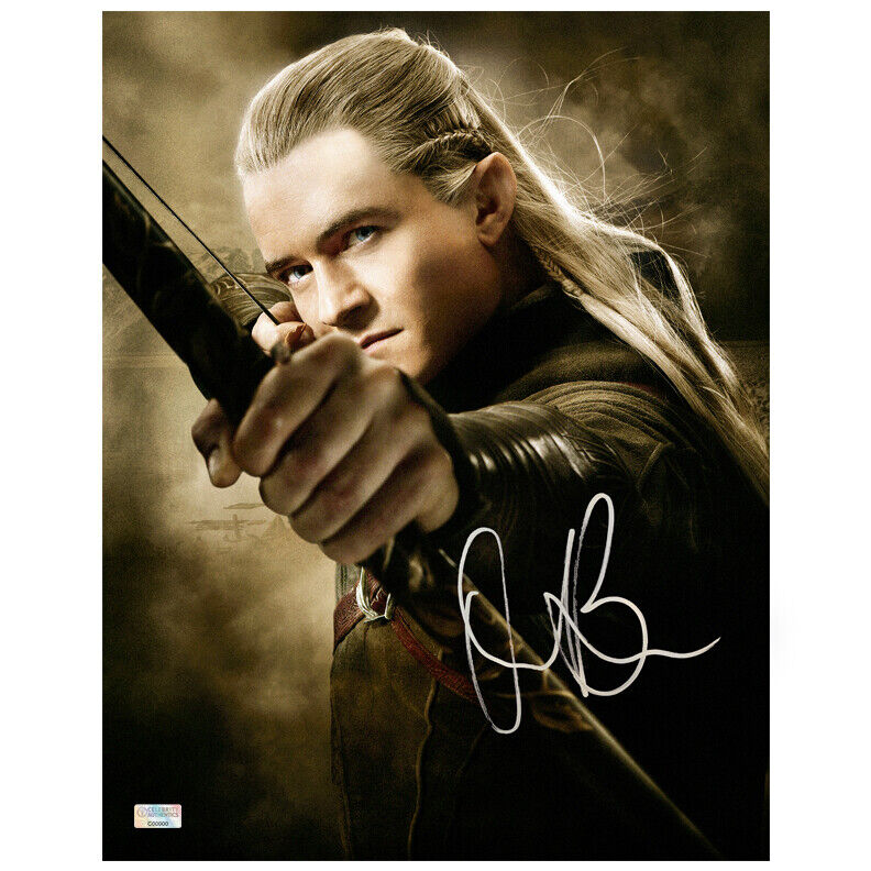 Orlando Bloom Autographed The Lord of the Rings Legolas 11x14 Action Photo Poster painting