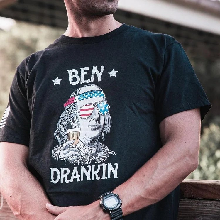 Men'S Retro BEN DRANKIN' Print T-Shirt