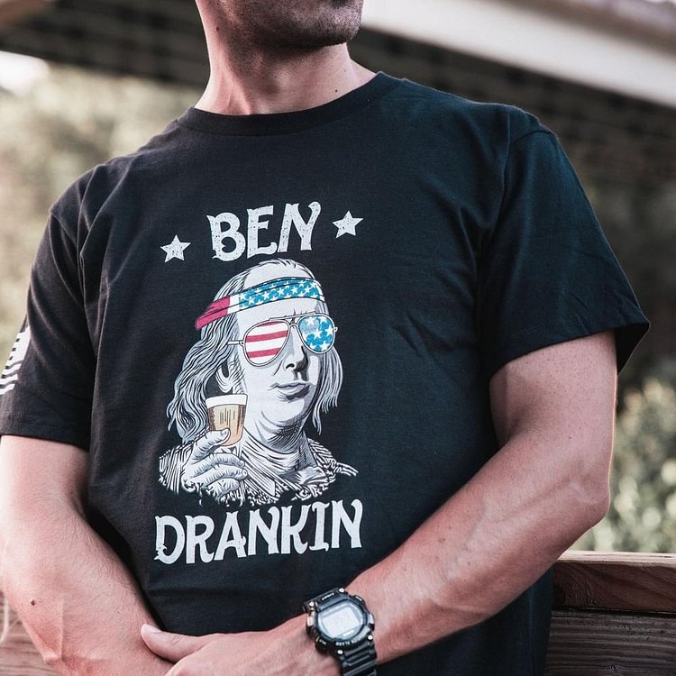 Men'S Retro BEN DRANKIN' Print T-Shirt