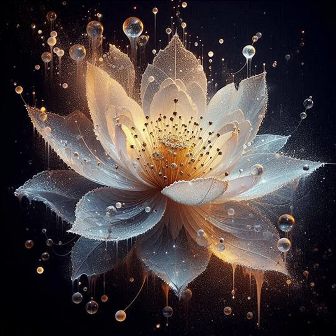 Gold Lotus Full 18CT DIY Counted Cross Stitch Kits for Adults Home Decor 30x30cm