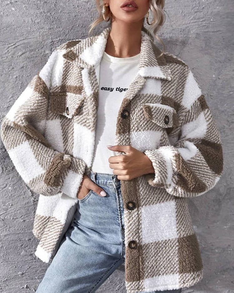 Check Twill Cotton Pattern Fashion Women's Casual Jacket