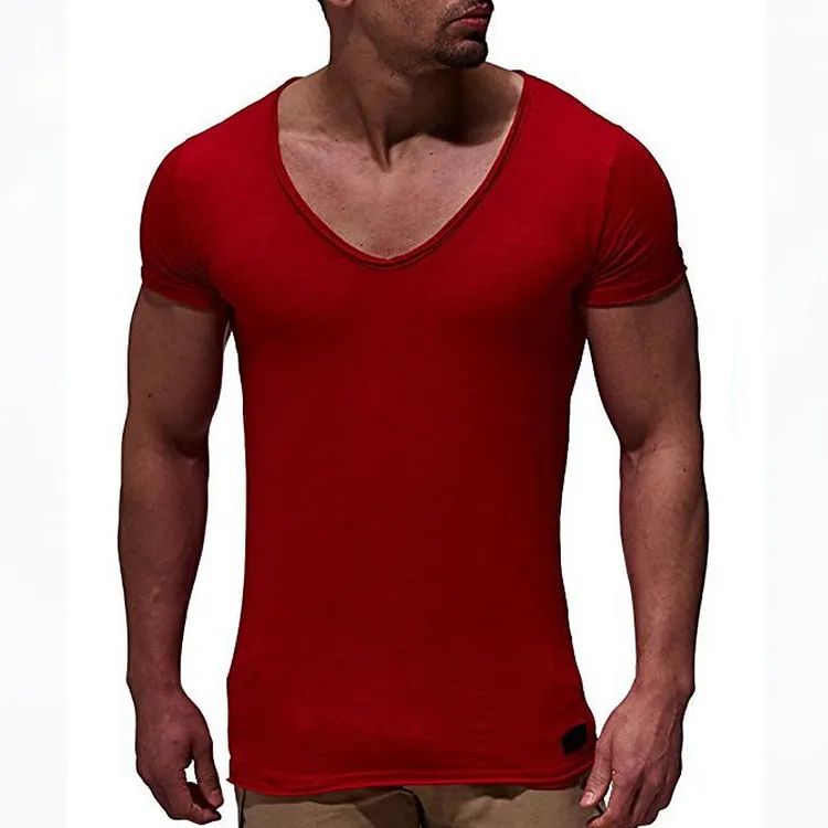 Men's Fashion V Neck Short Sleeve Solid Color T-Shirt