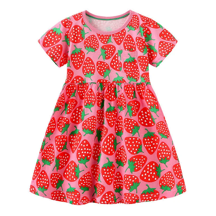 Toddler Girl Strawberry Cew Neck Dress