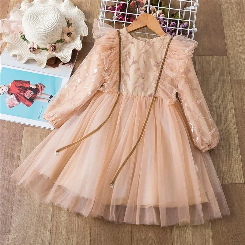 Girls Christmas Dress Girls Winter Dress Embroidery Floral Lace Elegant Mesh Outfits New Year Vestido Infantil Girls Lace Dress