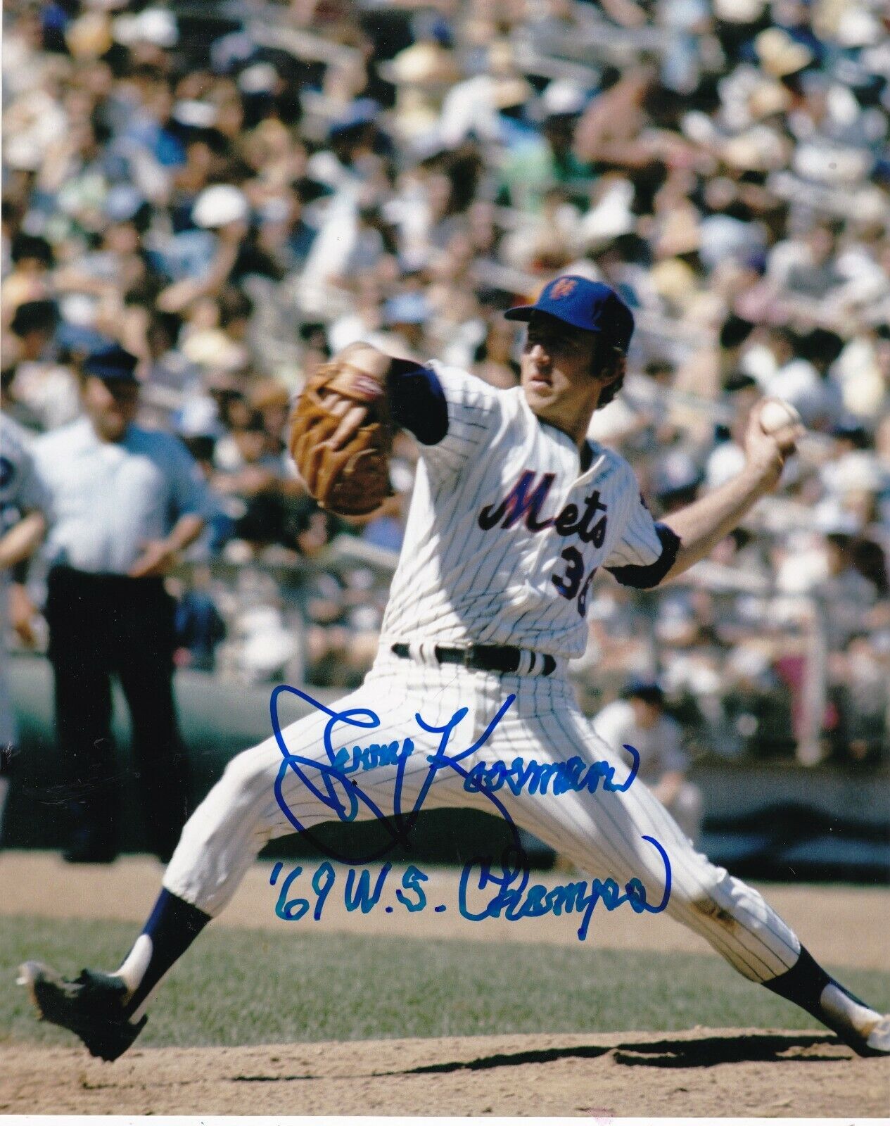 JERRY KOOSMAN NEW YORK METS 1969 WS CHAMPS ACTION SIGNED 8x10