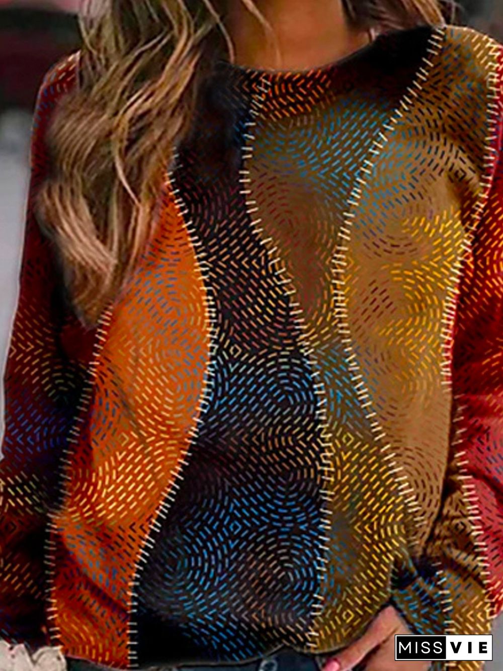 Cotton-Blend Long Sleeve Floral-Print Crew Neck Sweatshirts