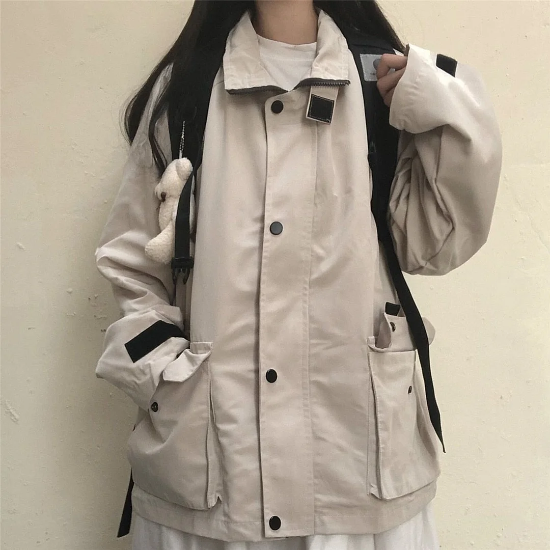 Lourdasprec Fashion Spring Hoodie Women Harajuku Kpop Solid Caro Jacket Loose Hip Hop Tops Autumn Hooded Sweatshirt Zip Up Hoodie Streetwear