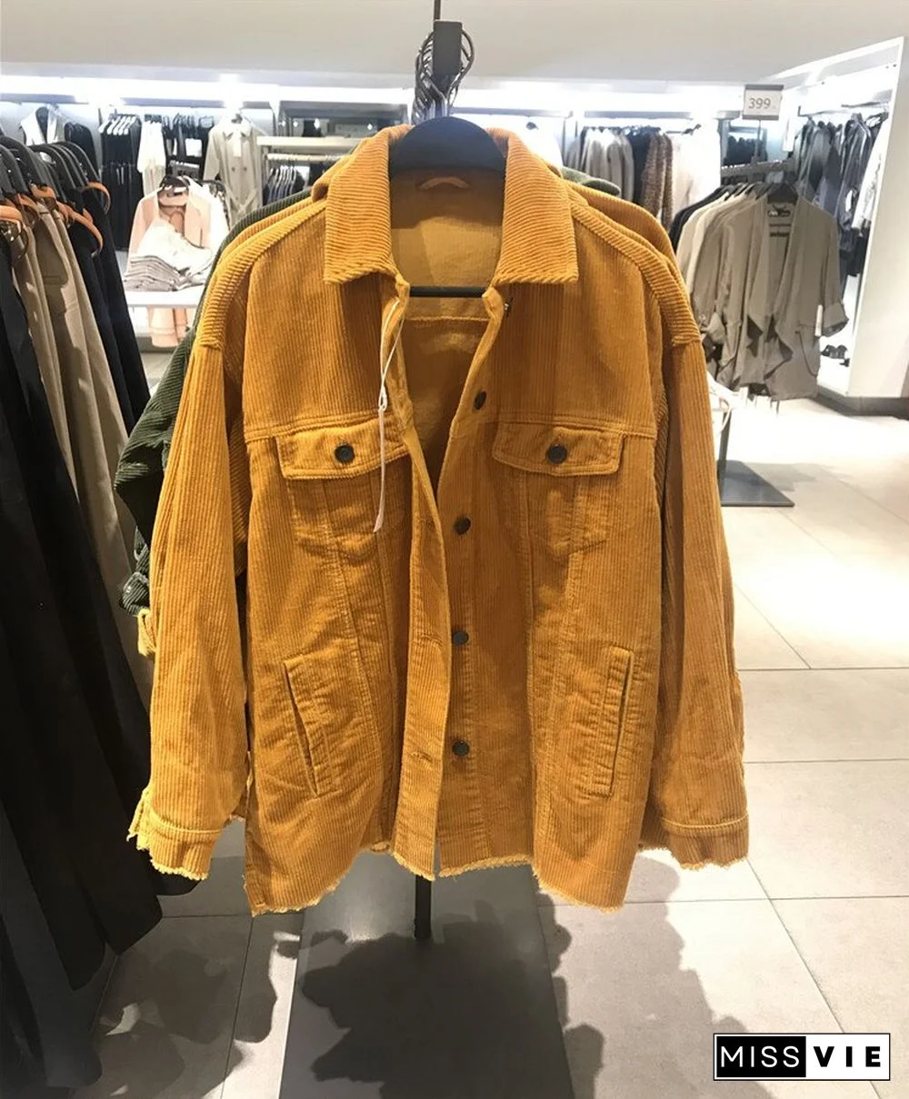 New Women Vintage Green Blue Warm Corduroy Jacket Coat Casual Boyfriend Loose Outwear Tops Female Abrigos Mujer Invierno