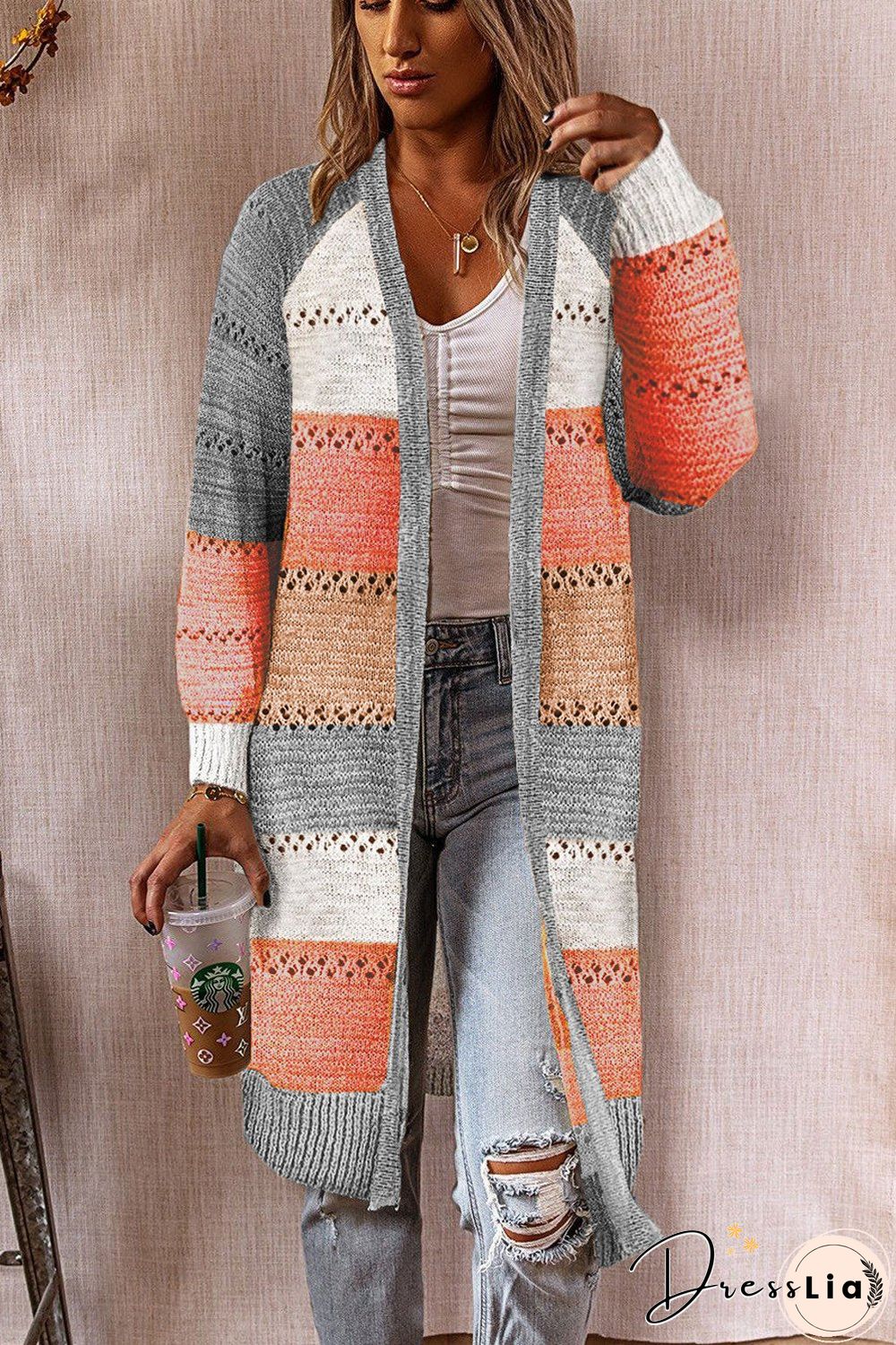 Color Block Hollow Sweater Cardigan