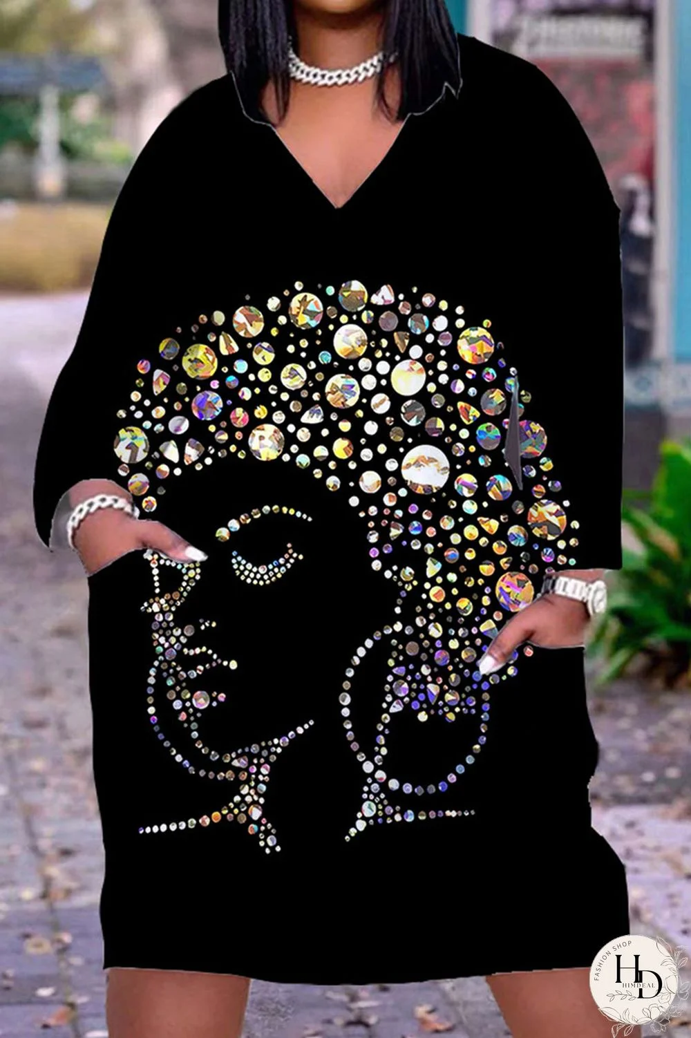 Yellow Brown Casual Print Patchwork V Neck Straight Dresses