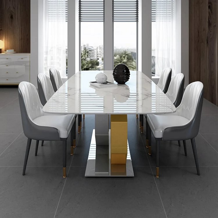 Homemys Modern Hexagonal-Legged Marble Table Top Rectangular Dining Table