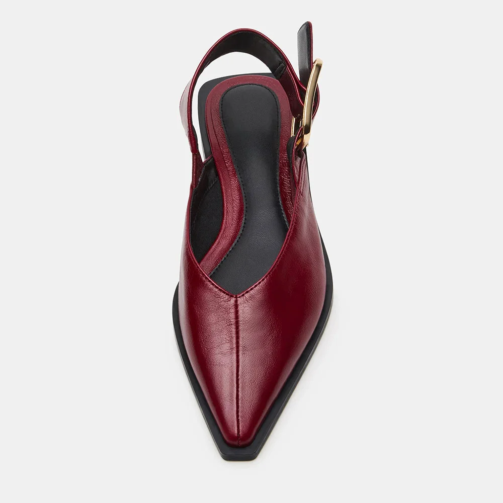 Women's Maroon Pointed Toe Casual Slingback Flats with Buckle