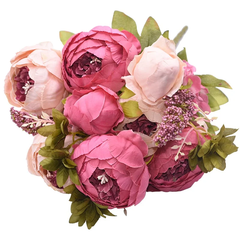 1Bunch European Artificial Peony Flowers Silk Fake Flowers Wedding Party Home Decoration Flower Bouquet Wreath DIY Scrapbooking