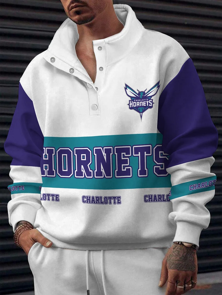 Charlotte Hornets  2025 New Design Casual Snap Mockneck Pullover