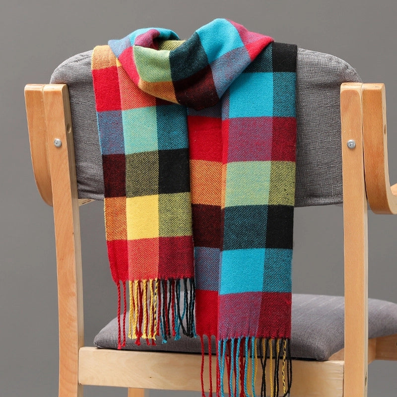British Plaid Tassel Couple Parent-child Men’s Scarf Autumn And Winter Cashmere Plaid Scarf